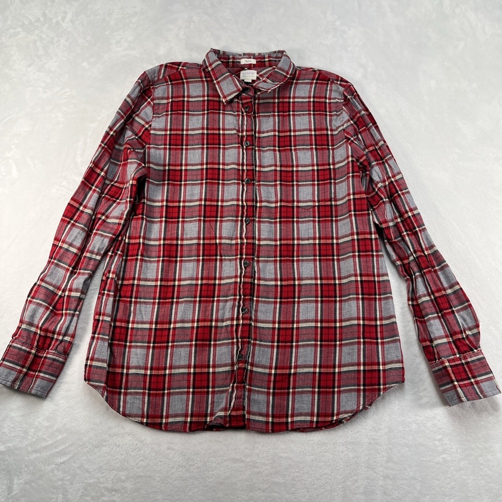 J Crew Boyfit Button Down Plaid Shirt Womens Large Cabin Fall Winter Cozy Basic